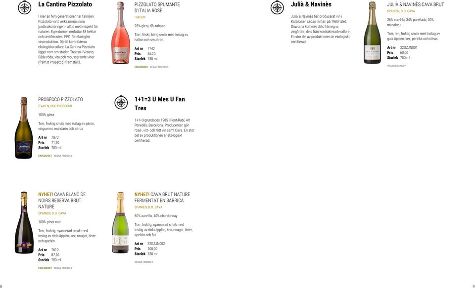 Både röda, vita och mousserande viner (främst Prosecco) framställs. PIZZOLATO SPUMANTE D ITALIA ROSÈ ITALIEN 95% glera, 5% raboso Torr, friskt, bärig smak med inslag av hallon och smultron.