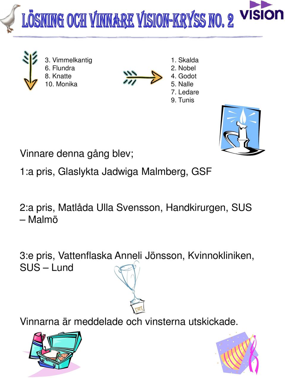 Tunis Vinnare denna gång blev; 1:a pris, Glaslykta Jadwiga Malmberg, GSF 2:a pris,