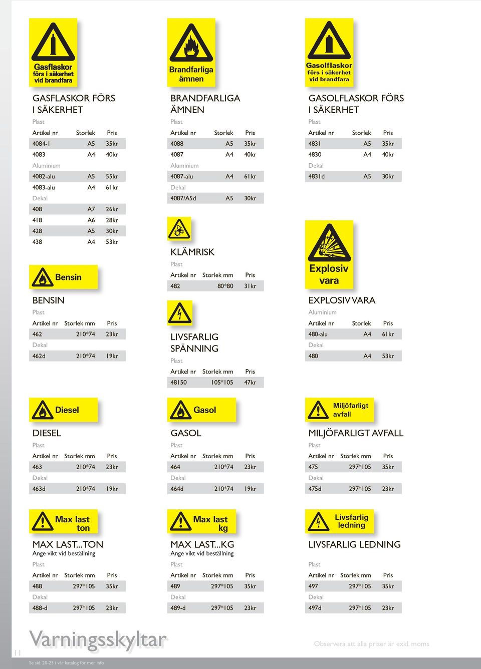 105*105 47kr DIESEL GASOL MILJÖFARLIGT AVFALL 463 210*74 23kr 464 210*74 23kr 475 297*105 463d 210*74 19kr 464d 210*74 19kr 475d 297*105 23kr MAX LAST...TON Ange vikt vid beställning MAX LAST.