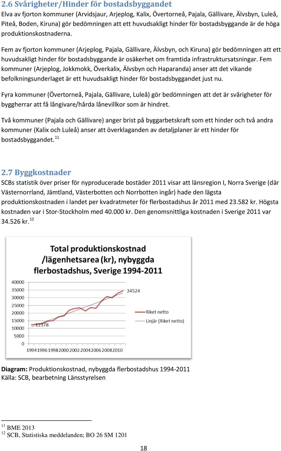 Fem av fjorton kommuner (Arjeplog, Pajala, Gällivare, Älvsbyn, och Kiruna) gör bedömningen att ett huvudsakligt hinder för bostadsbyggande är osäkerhet om framtida infrastruktursatsningar.