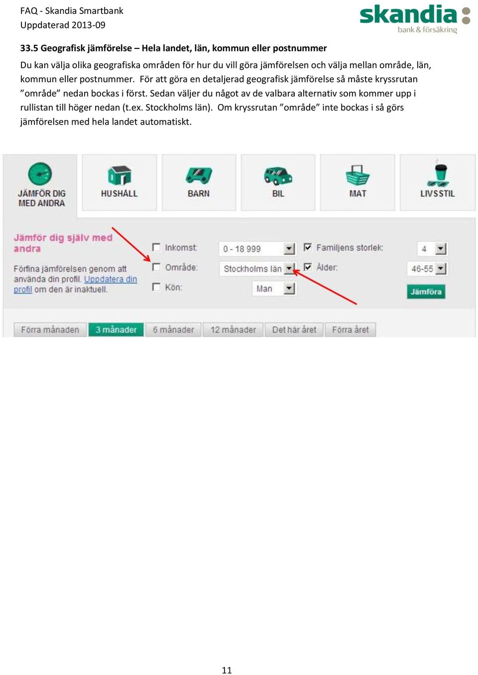 För att göra en detaljerad geografisk jämförelse så måste kryssrutan område nedan bockas i först.