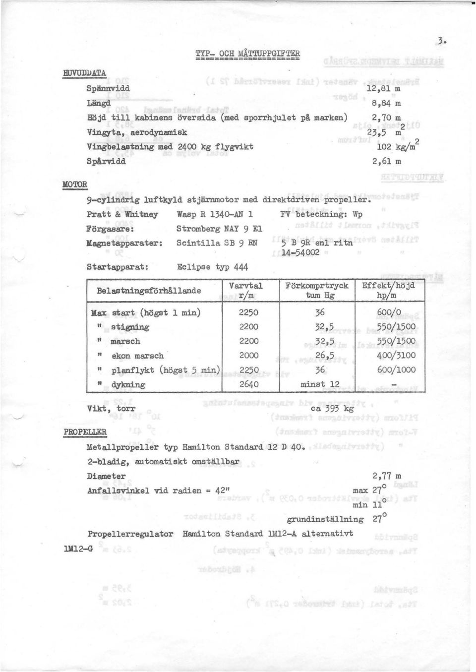 Pratt & ihitney Wasp R 1340-AN l FV beteclming: Wp Förgasare: Jlagnetappa.