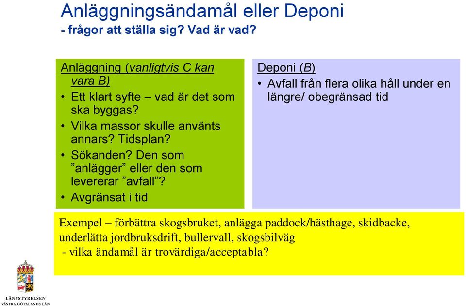 Sökanden? Den som anlägger eller den som levererar avfall?