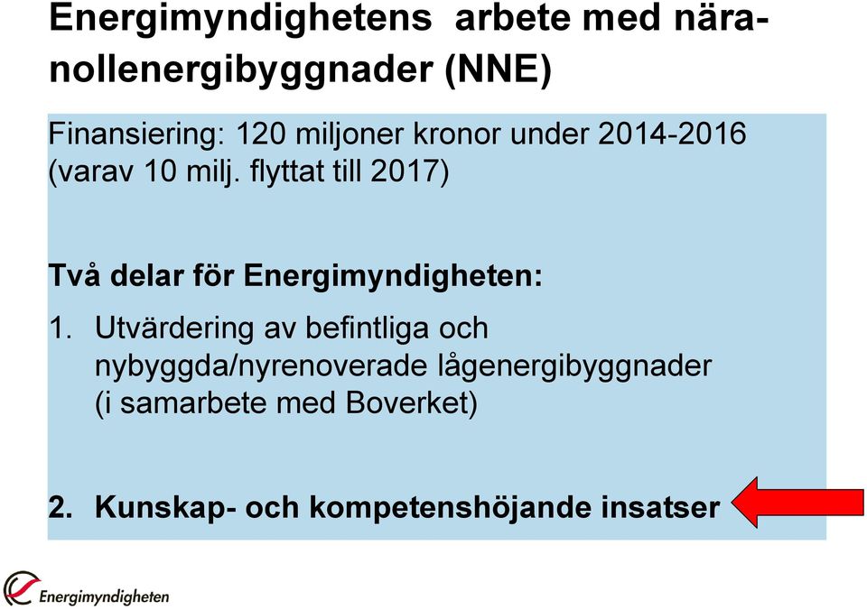 flyttat till 2017) Två delar för Energimyndigheten: 1.