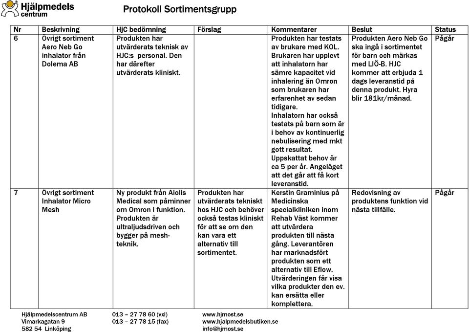 Produkten är ultraljudsdriven och bygger på meshteknik. Produkten har utvärderats tekniskt hos HJC och behöver också testas kliniskt för att se om den kan vara ett alternativ till sortimentet.