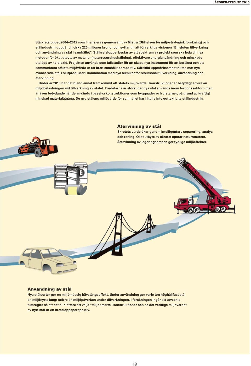 Stålkretsloppet består av ett spektrum av projekt som ska leda till nya metoder för ökat utbyte av metaller (naturresurshushållning), effektivare energianvändning och minskade utsläpp av koldioxid.