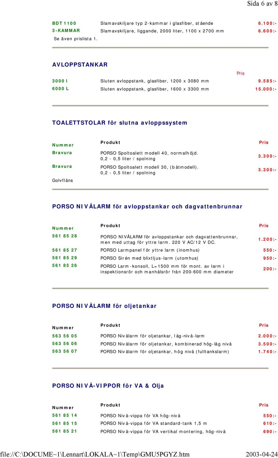 000:- TOALETTSTOLAR för slutna avloppssystem Bravura Bravura Golvfläns Produkt PORSO Spoltoalett modell 40, normalhöjd. 0,2-0,5 / spolning PORSO Spoltoalett modell 30, (b åtmodell).