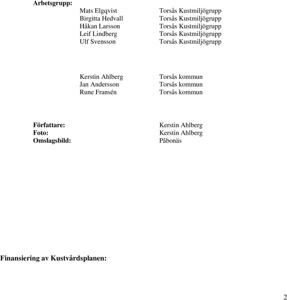 Kustmiljögrupp Kerstin Ahlberg Jan Andersson Rune Fransén Torsås kommun Torsås kommun Torsås