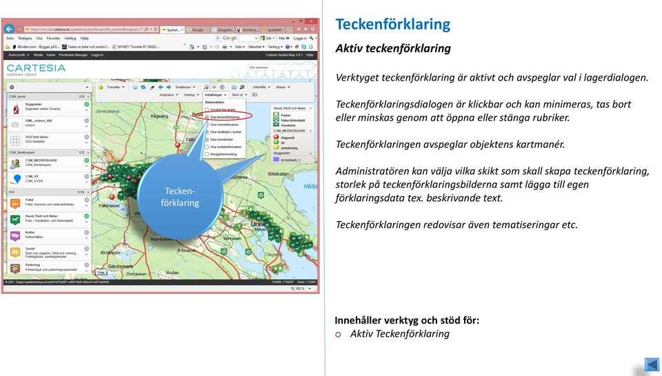 Teckenförklaringen avspeglar objektens kartmanér.