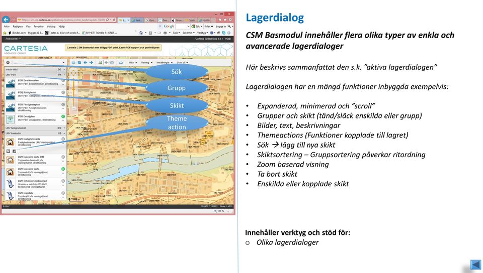 aktiva lagerdialogen Lagerdialogen har en mängd funktioner inbyggda exempelvis: Expanderad, minimerad och scroll Grupper och skikt