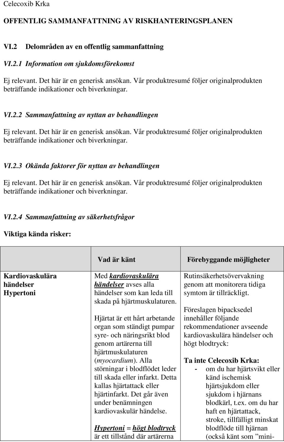 Vår produktresumé följer originalprodukten beträffande indikationer och biverkningar. VI.2.3 Okända faktorer för nyttan av behandlingen Ej relevant. Det här är en generisk ansökan.