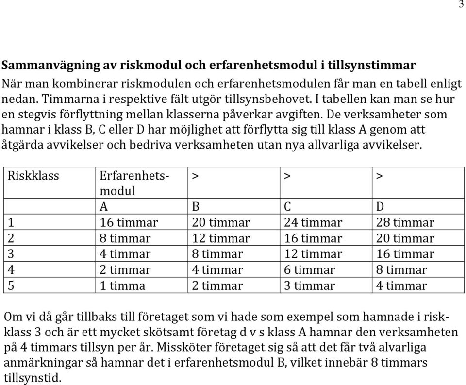 De verksamheter som hamnar i klass B, C eller D har möjlighet att förflytta sig till klass A genom att åtgärda avvikelser och bedriva verksamheten utan nya allvarliga avvikelser.