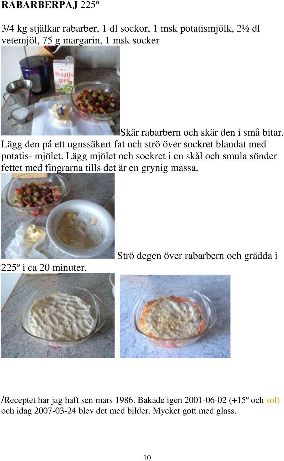 Lägg mjölet och sockret i en skål och smula sönder fettet med fingrarna tills det är en grynig massa. 225º i ca 20 minuter.