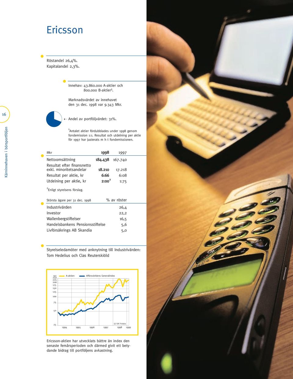 Mkr 1998 1997 Nettoomsättning 184.438 167.740 Resultat efter finansnetto exkl. minoritetsandelar 18.210 17.