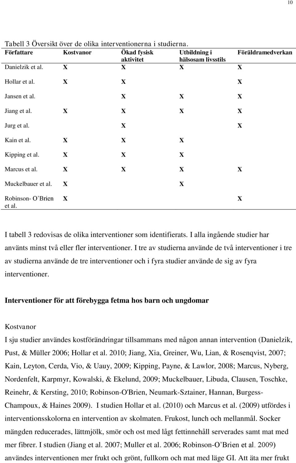 X X I tabell 3 redovisas de olika interventioner som identifierats. I alla ingående studier har använts minst två eller fler interventioner.