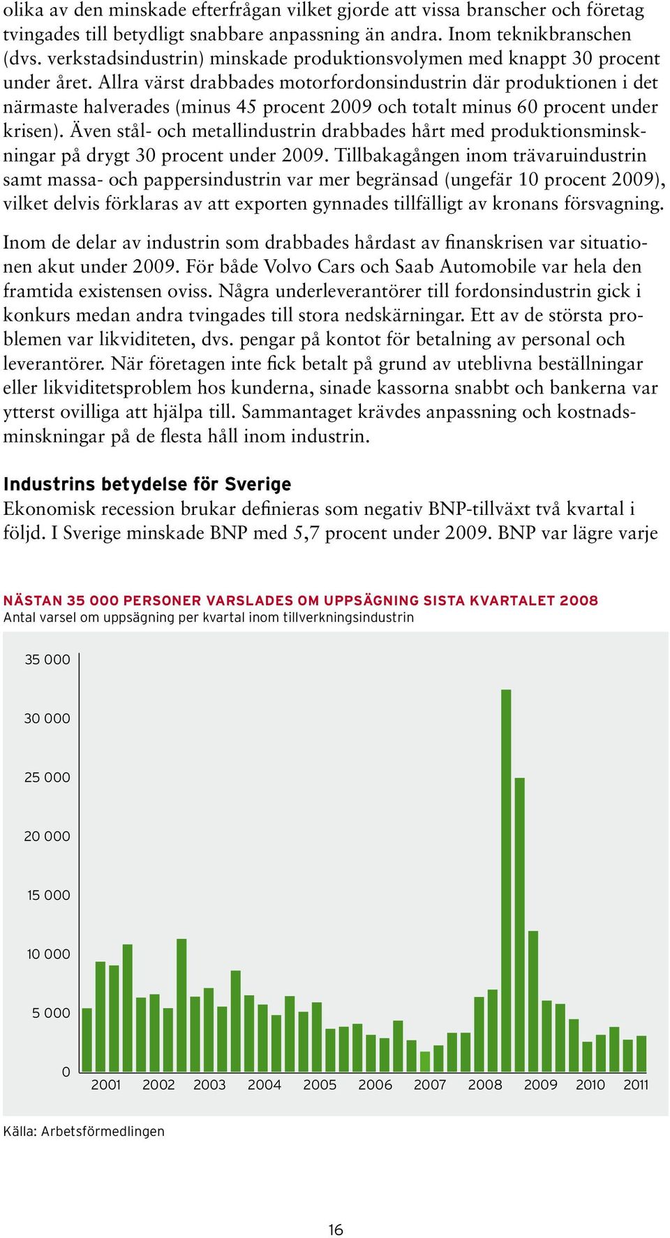 Allra värst drabbades motorfordonsindustrin där produktionen i det närmaste halverades (minus 45 procent 2009 och totalt minus 60 procent under krisen).