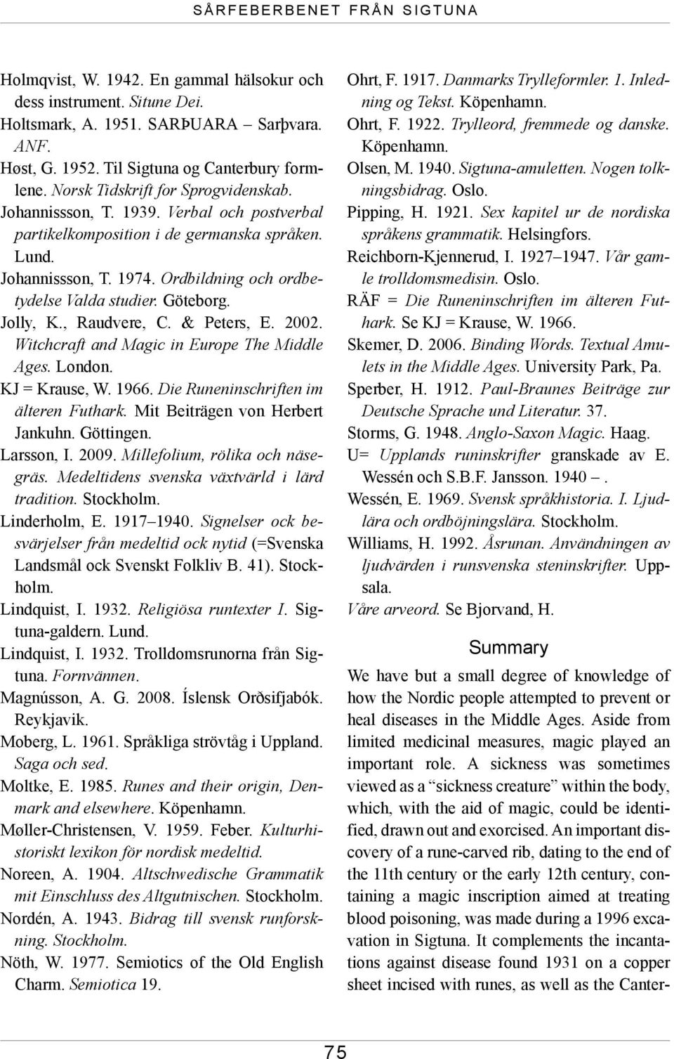 Ordbildning och ordbetydelse Valda studier. Göteborg. Jolly, K., Raudvere, C. & Peters, E. 2002. Witchcraft and Magic in Europe The Middle Ages. London. KJ = Krause, W. 1966.