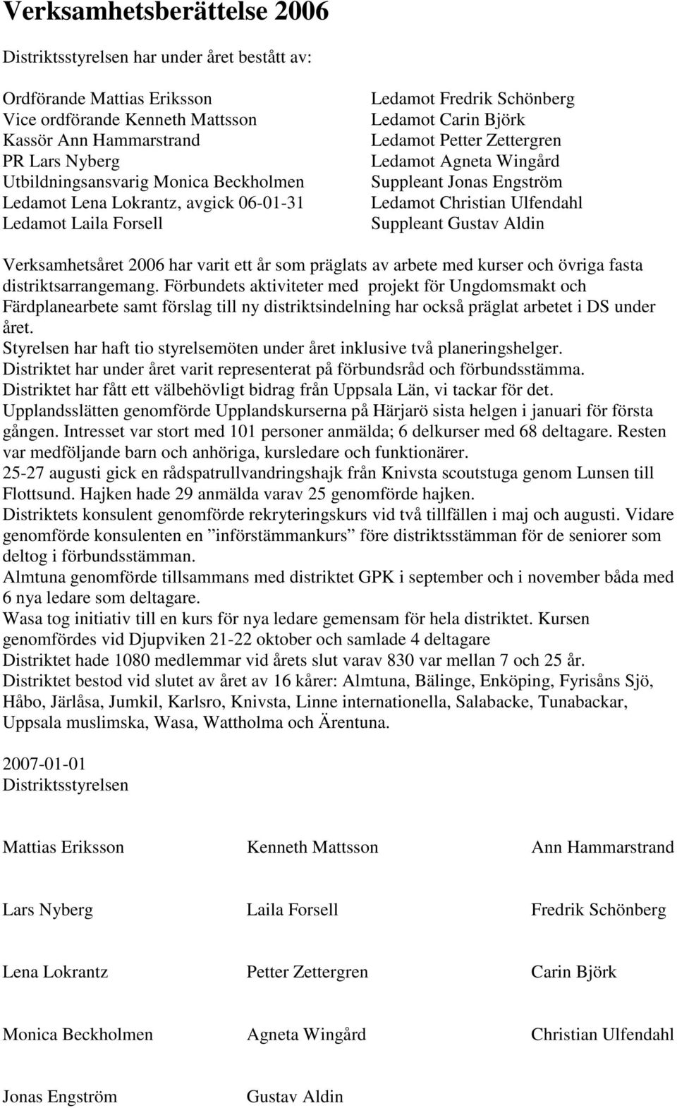 Christian Ulfendahl Suppleant Gustav Aldin Verksamhetsåret 2006 har varit ett år som präglats av arbete med kurser och övriga fasta distriktsarrangemang.