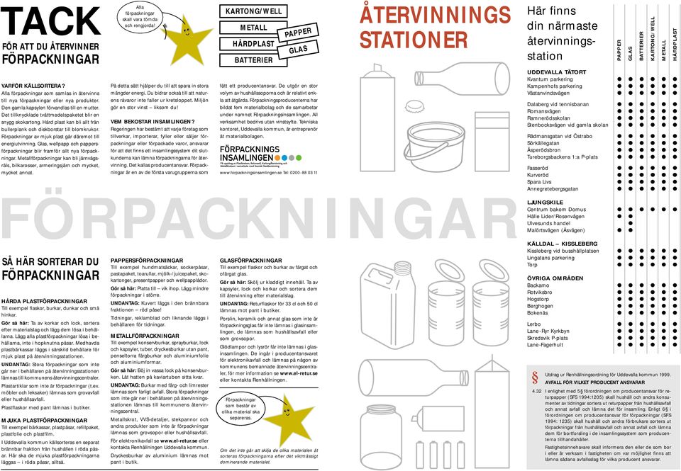 Glas, wellpapp och pappersförpackningar blir framför allt nya förpackningar. Metallförpackningar kan bli järnvägsräls, bilkarosser, armeringsjärn och mycket, mycket annat.