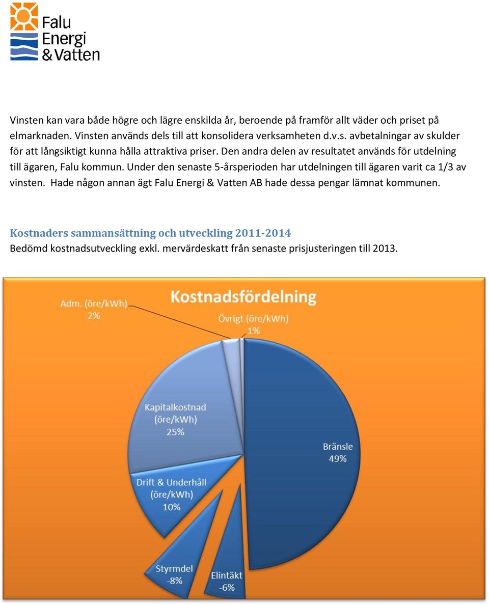 Den andra delen av resultatet används för utdelning till ägaren, Falu kommun.