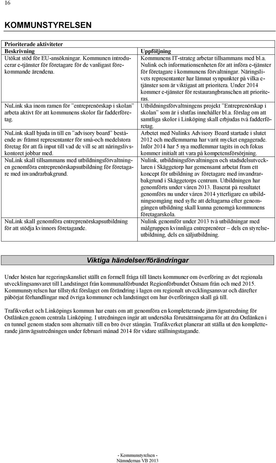 NuLink skall bjuda in till en advisory board bestående av främst representanter för små-och medelstora företag för att få input till vad de vill se att näringslivskontoret jobbar med.