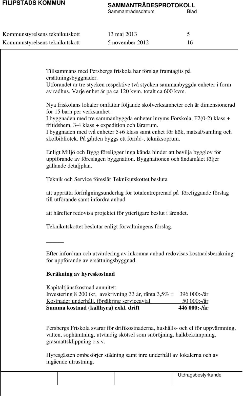 Nya friskolans lokaler omfattar följande skolverksamheter och är dimensionerad för 15 barn per verksamhet : I byggnaden med tre sammanbyggda enheter inryms Förskola, F2(0-2) klass + fritidshem, 3-4