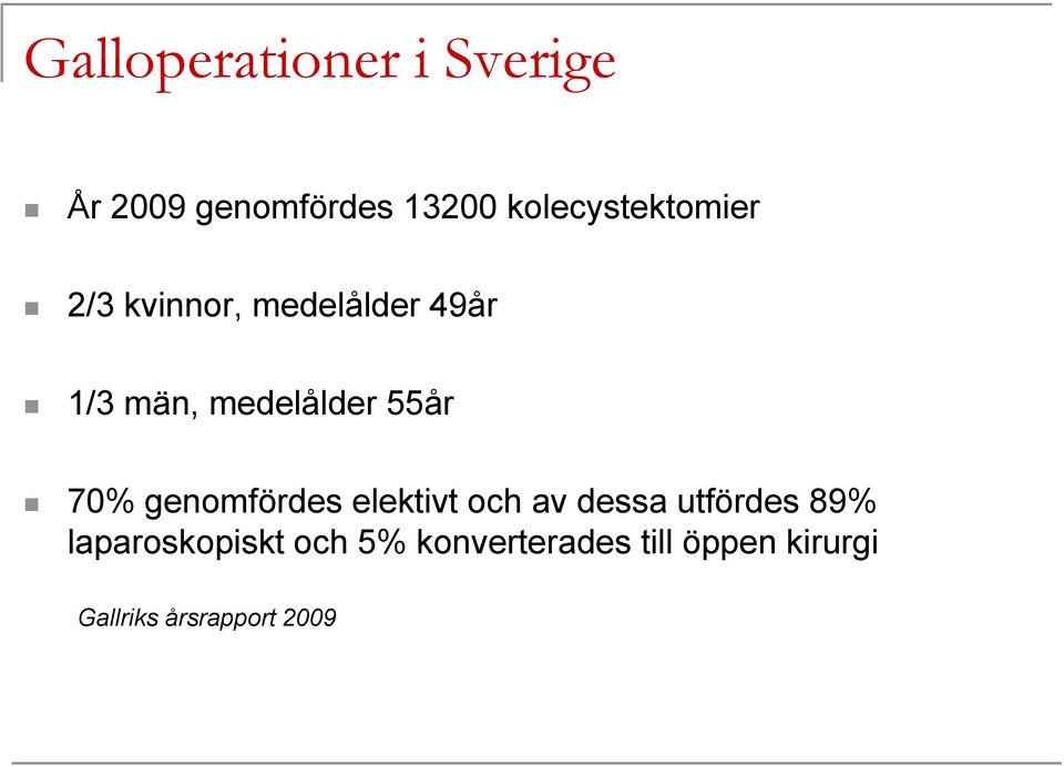 medelålder 55år 70% genomfördes elektivt och av dessa utfördes