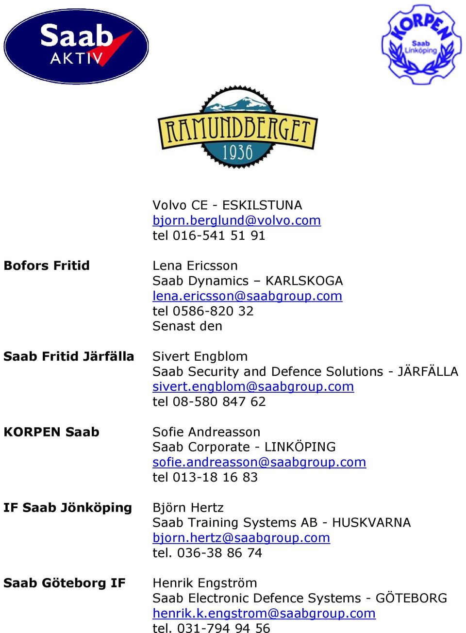 ericsson@saabgroup.com tel 0586-820 32 Senast den Sivert Engblom Saab Security and Defence Solutions - JÄRFÄLLA sivert.engblom@saabgroup.