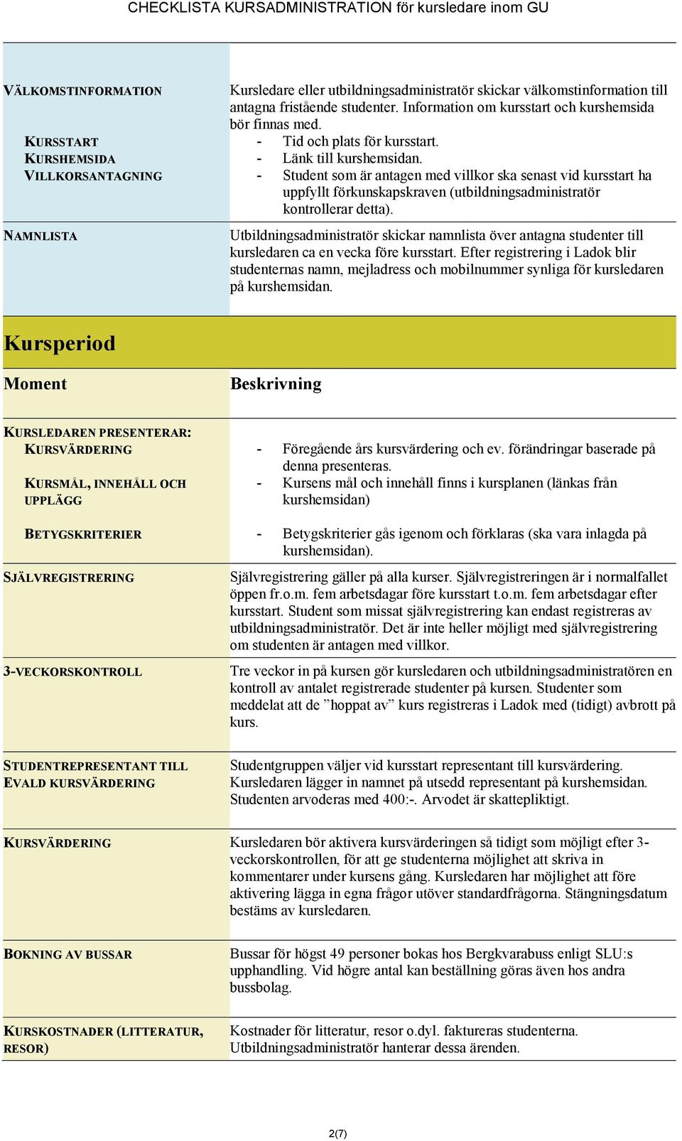 - Student som är antagen med villkor ska senast vid kursstart ha uppfyllt förkunskapskraven (utbildningsadministratör kontrollerar detta).