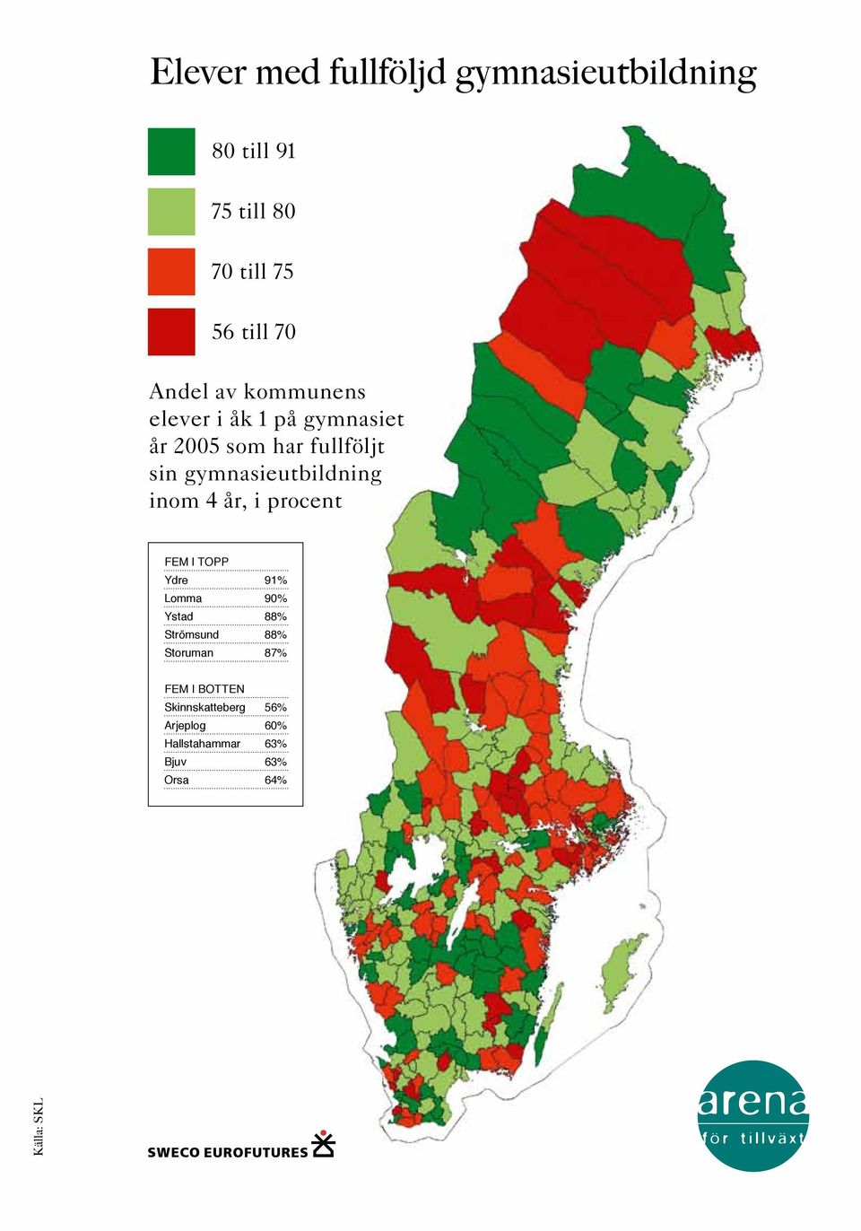 inom 4 år, i procent FEM I TOPP Ydre 91% Lomma 90% Ystad 88% Strömsund 88% Storuman 87%