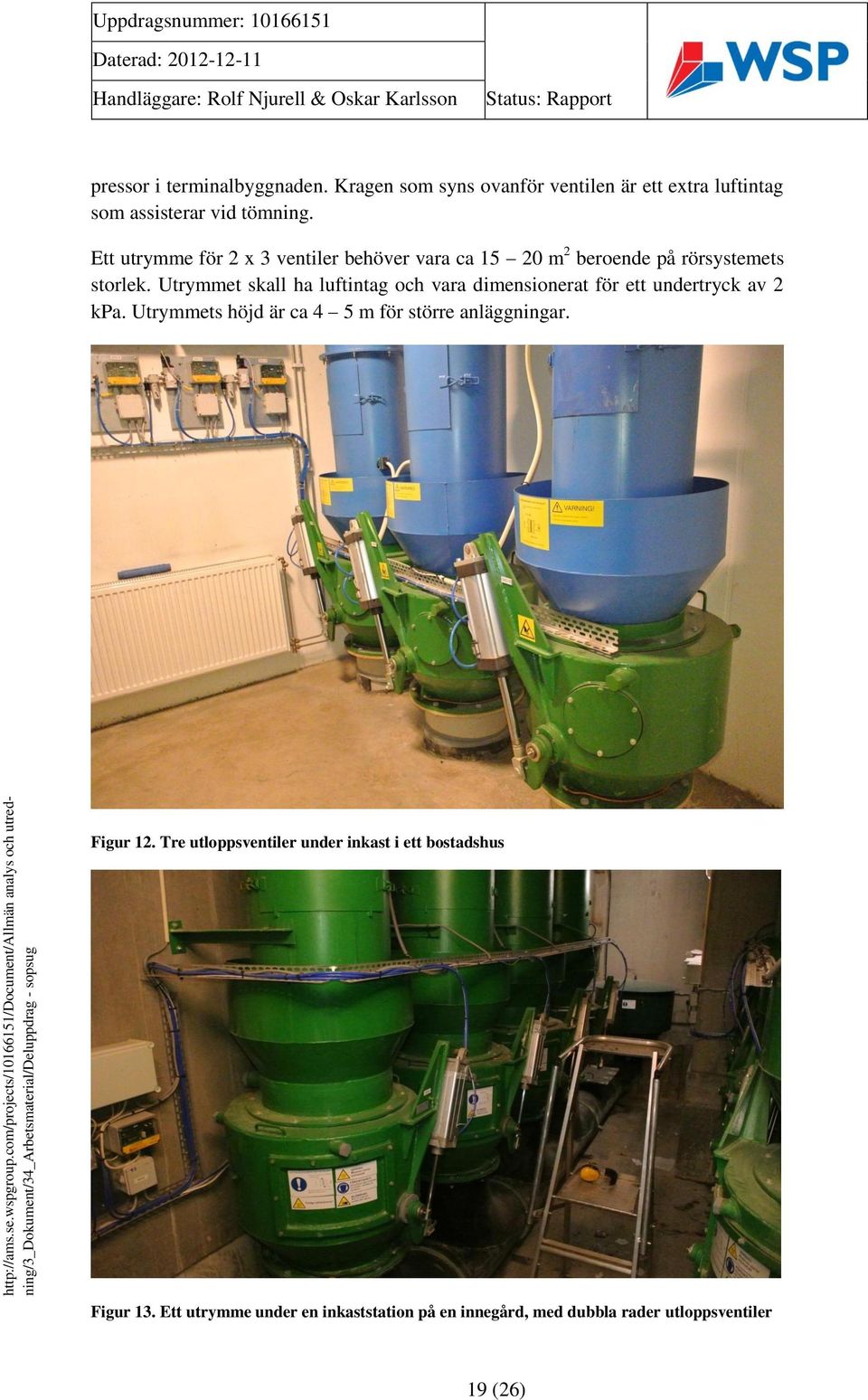 Utrymmet skall ha luftintag och vara dimensionerat för ett undertryck av 2 kpa.