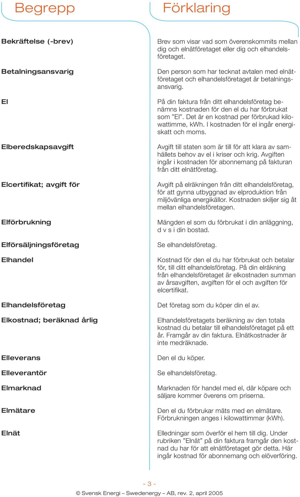 Den person som har tecknat avtalen med elnätföretaget och elhandelsföretaget är betalningsansvarig. På din faktura från ditt elhandelsföretag benämns kostnaden för den el du har förbrukat som El.