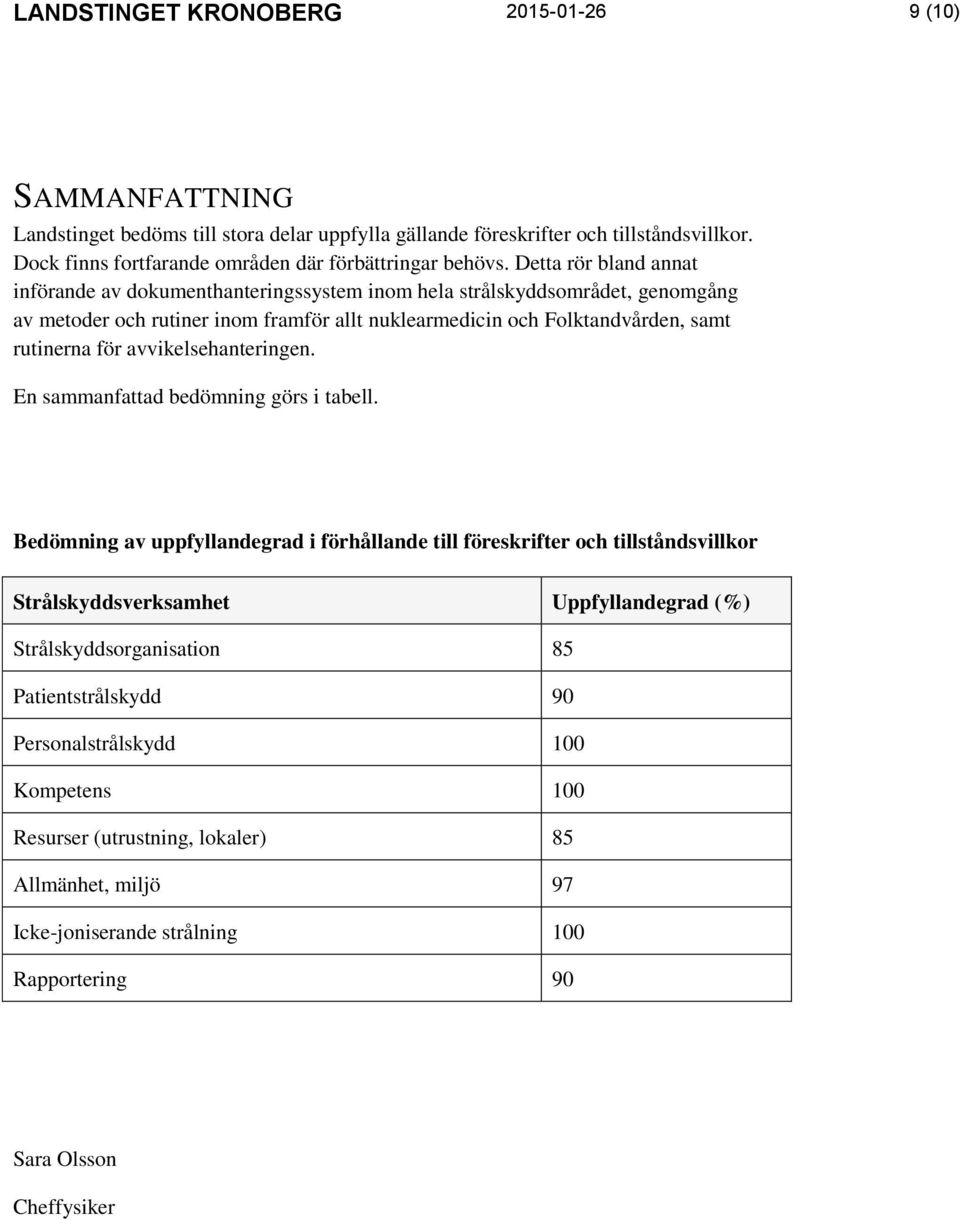 Detta rör bland annat införande av dokumenthanteringssystem inom hela strålskyddsområdet, genomgång av metoder och rutiner inom framför allt nuklearmedicin och Folktandvården, samt rutinerna för