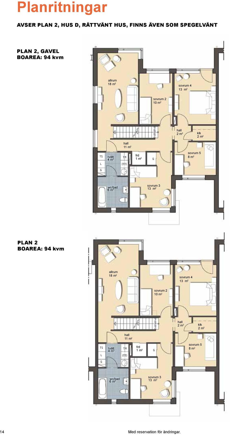 arderob = inneskåp wc/bad 6 m 2 sovrum 3 13 m 2 = amin, möjlig placering PAN 2 BOAREA: 94 kvm plan 2 (gavel) D - rättvänt hus ÖRARIN: = äd = rys allrum sovrum 4 13 m 2 = ylskåp sovrum 2