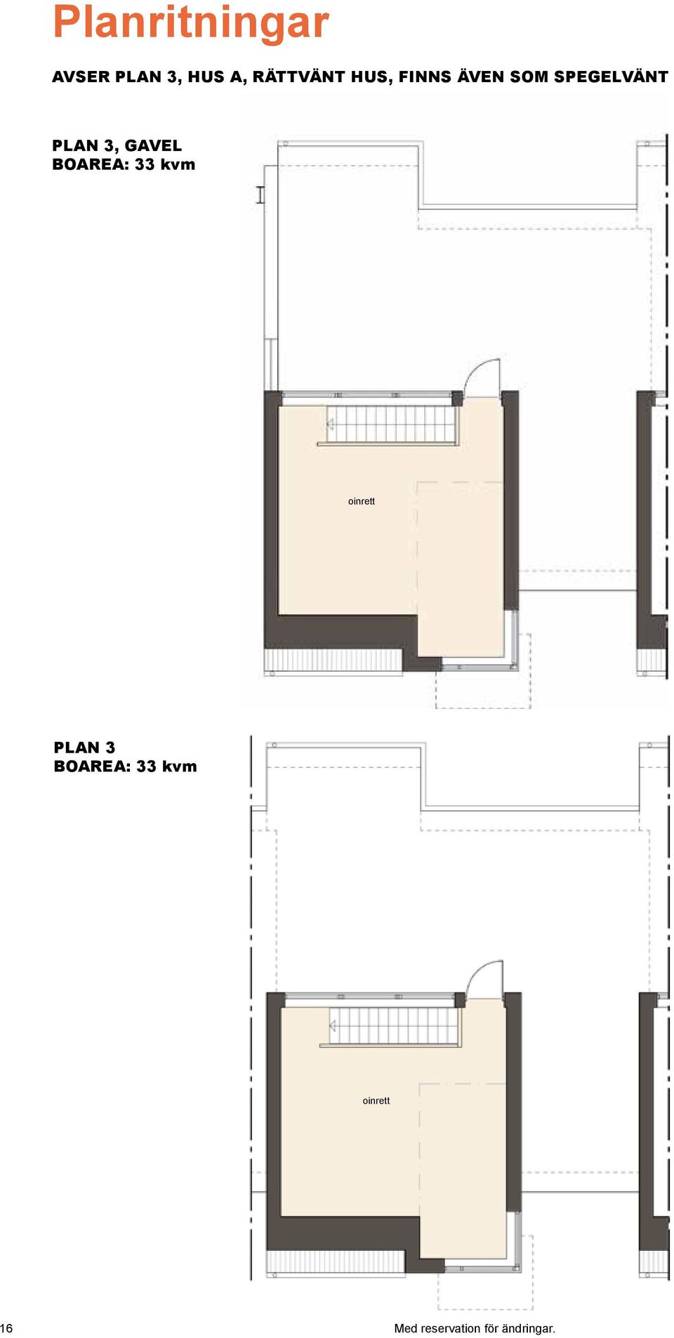 = inneskåp = amin, möjlig placering PAN 3 BOAREA: 33 kvm plan 3 (gavel) a - rättvänt hus ÖRARIN: = äd = rys =