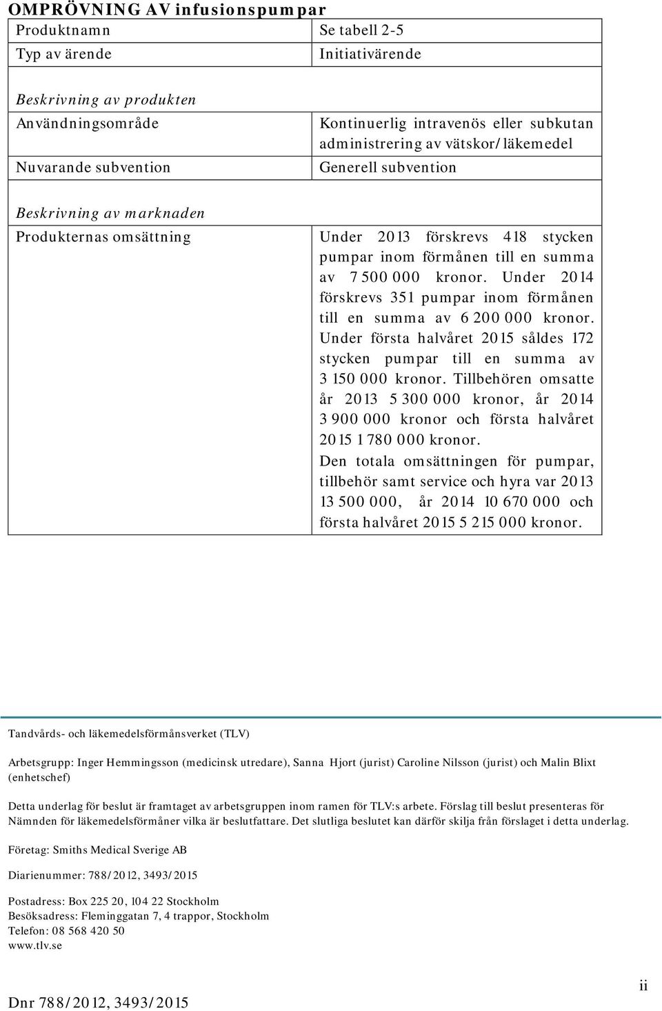 Under 2014 förskrevs 351 pumpar inom förmånen till en summa av 6 200 000 kronor. Under första halvåret 2015 såldes 172 stycken pumpar till en summa av 3 150 000 kronor.