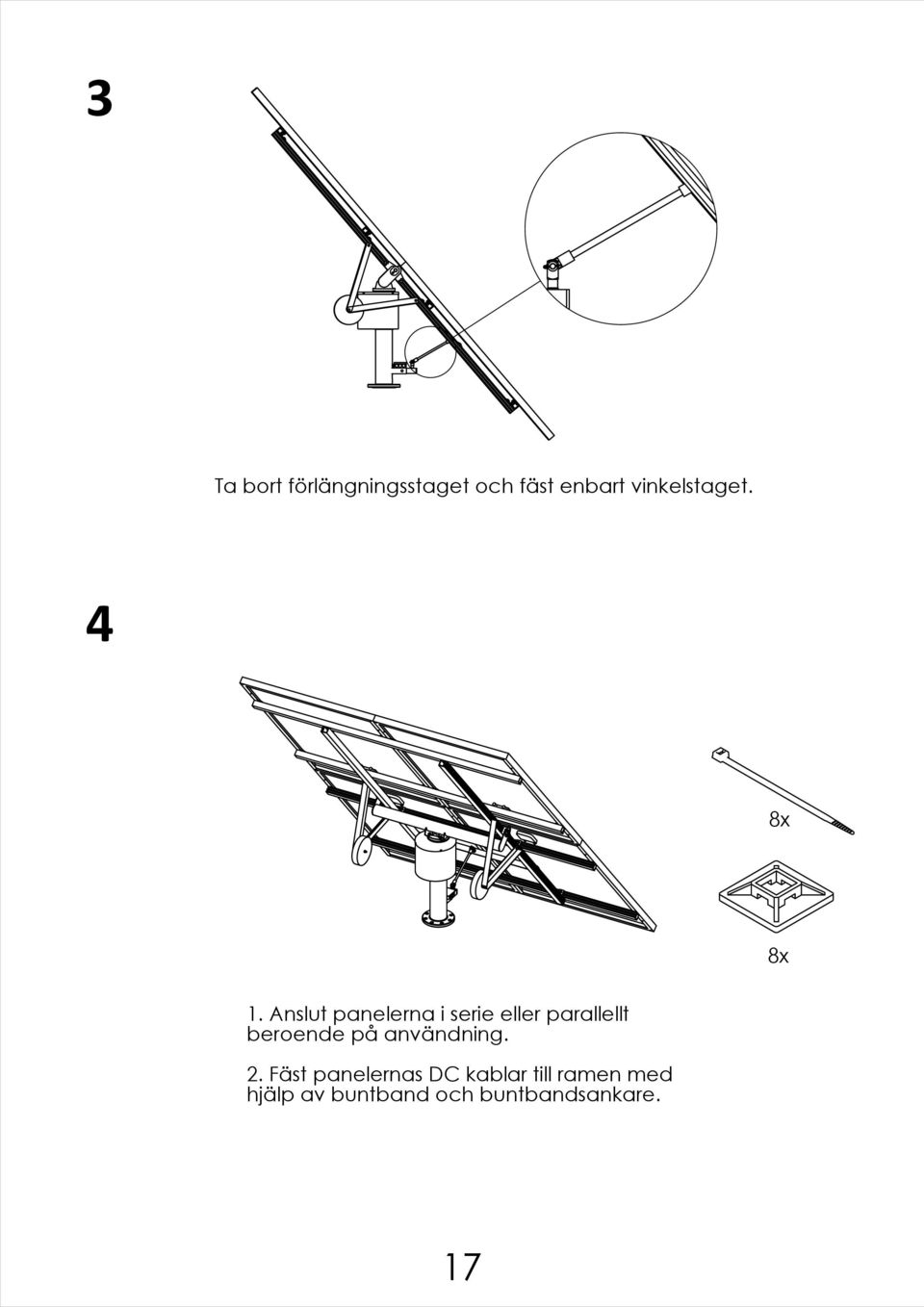 Anslut panelerna i serie eller parallellt beroende på