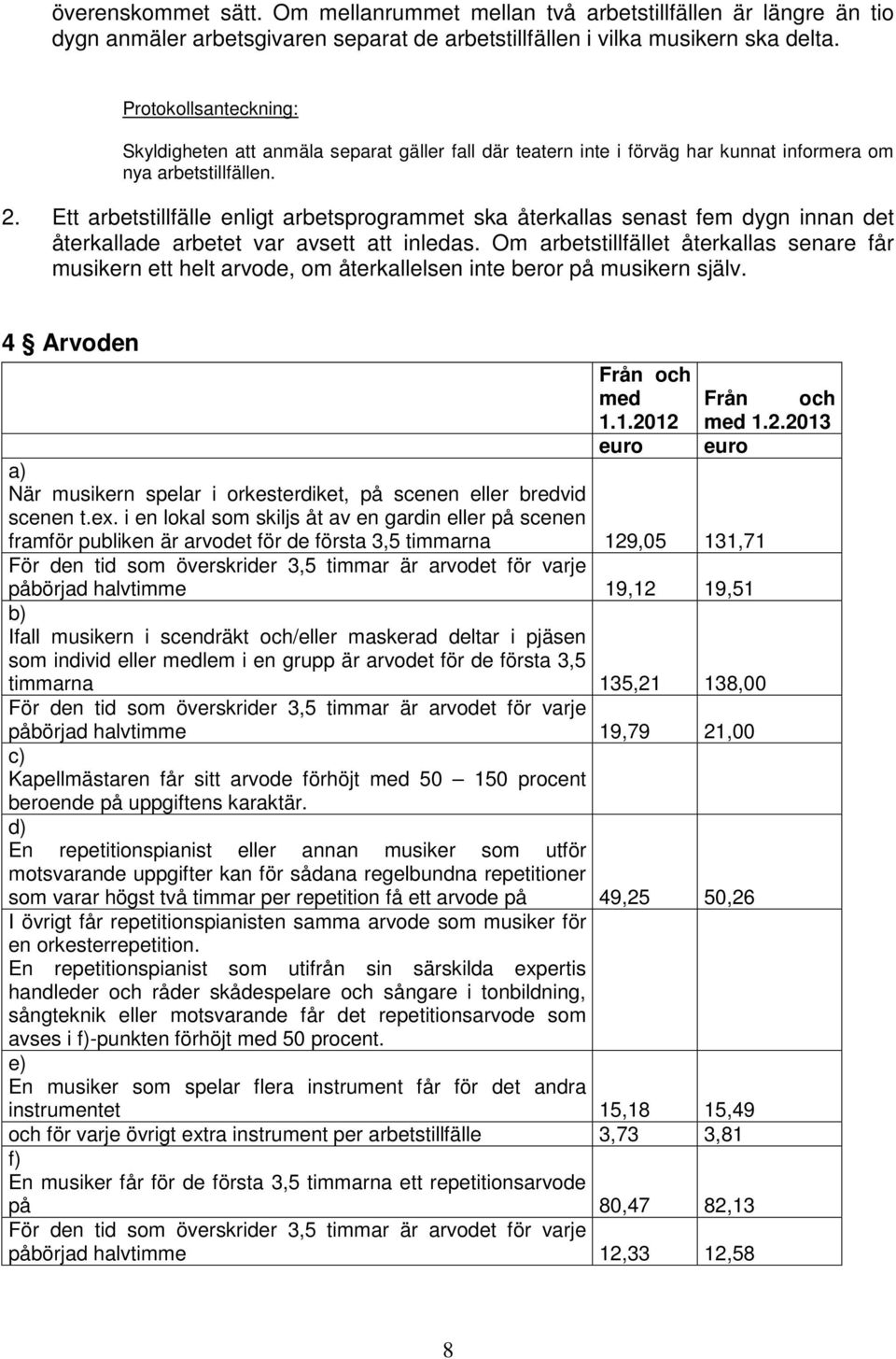 Ett arbetstillfälle enligt arbetsprogrammet ska återkallas senast fem dygn innan det återkallade arbetet var avsett att inledas.