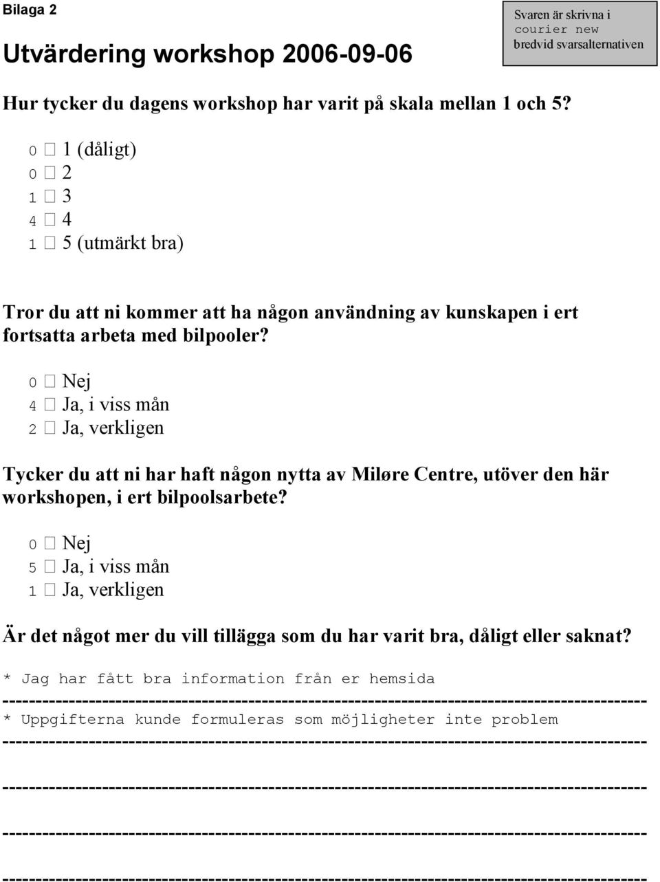 Nej 4 Ja, i viss mån Ja, verkligen Tycker du att ni har haft någon nytta av Miløre Centre, utöver den här workshopen, i ert bilpoolsarbete?