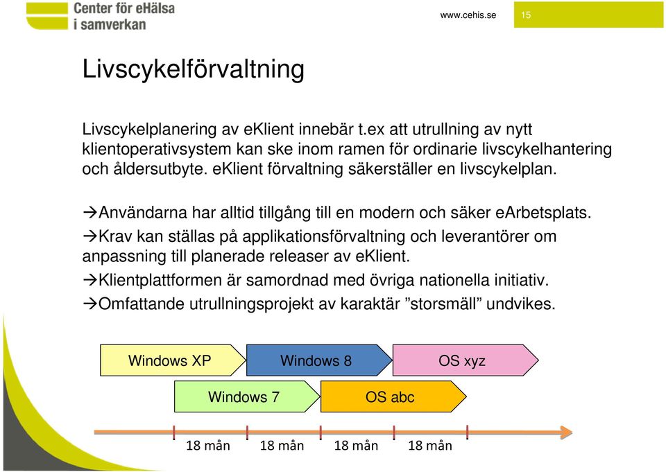 eklient förvaltning säkerställer en livscykelplan. Användarna har alltid tillgång till en modern och säker earbetsplats.