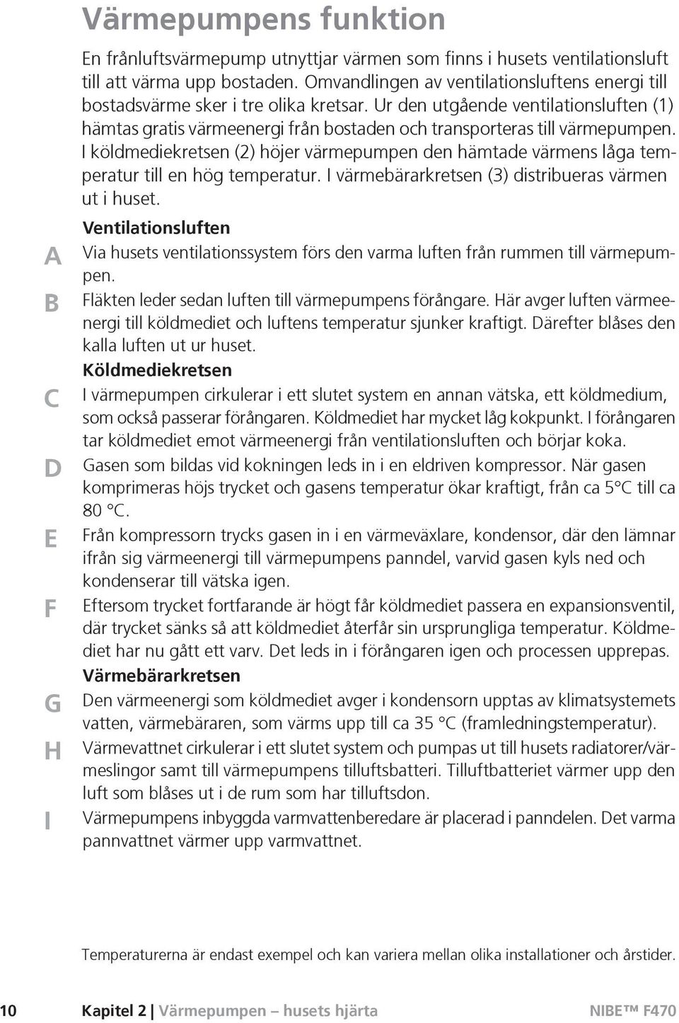 Ur den utgående ventilationsluften (1) hämtas gratis värmeenergi från bostaden och transporteras till värmepumpen.