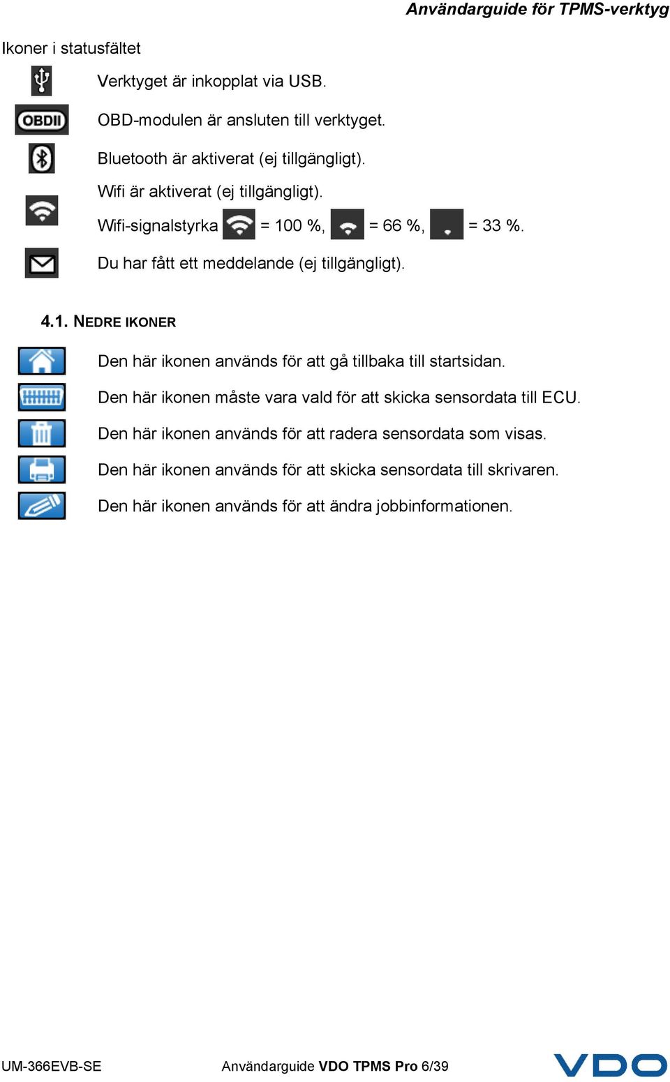 Den här ikonen måste vara vald för att skicka sensordata till ECU. Den här ikonen används för att radera sensordata som visas.