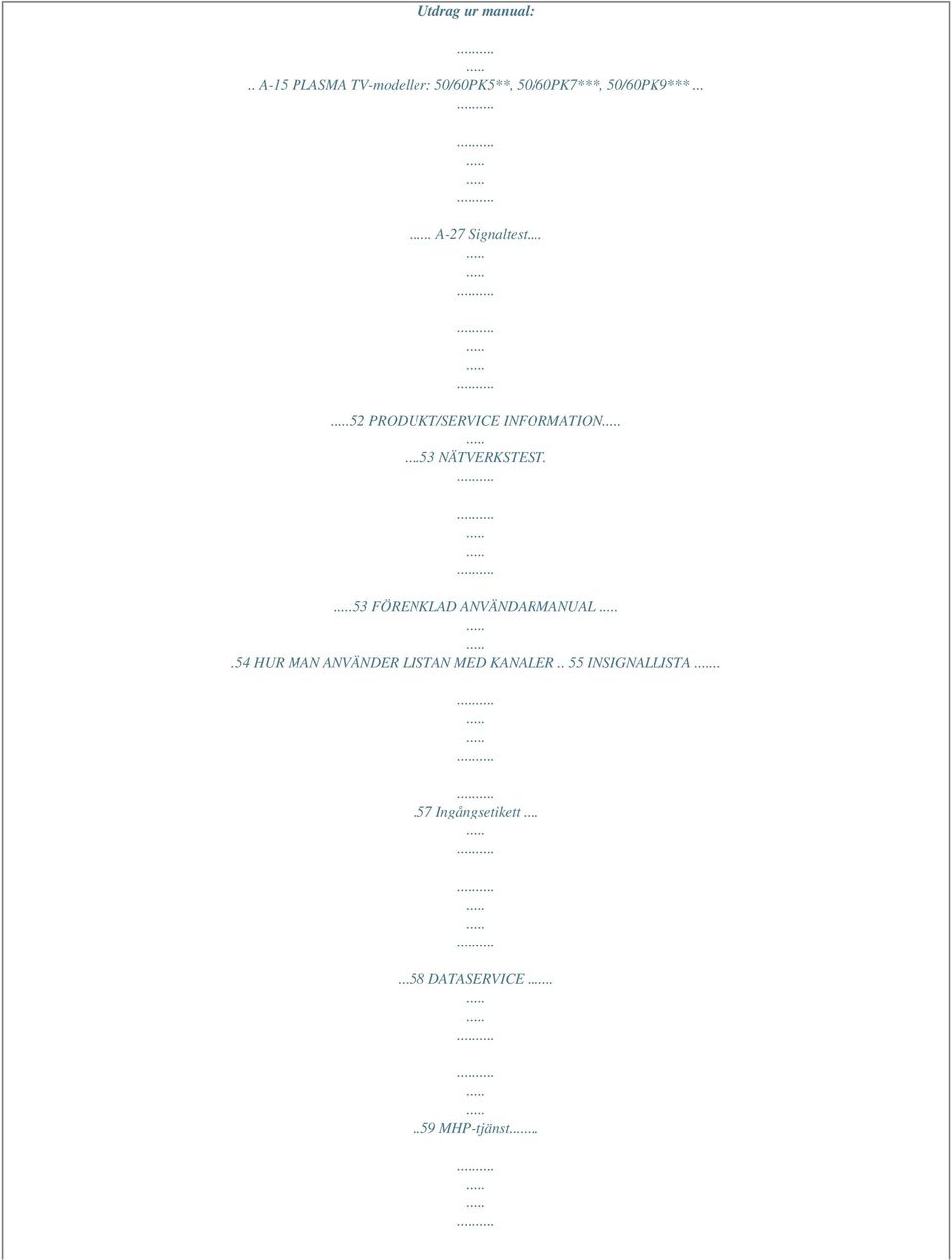 ... A-27 Signaltest... 52 PRODUKT/SERVICE INFORMATION...53 NÄTVERKSTEST.