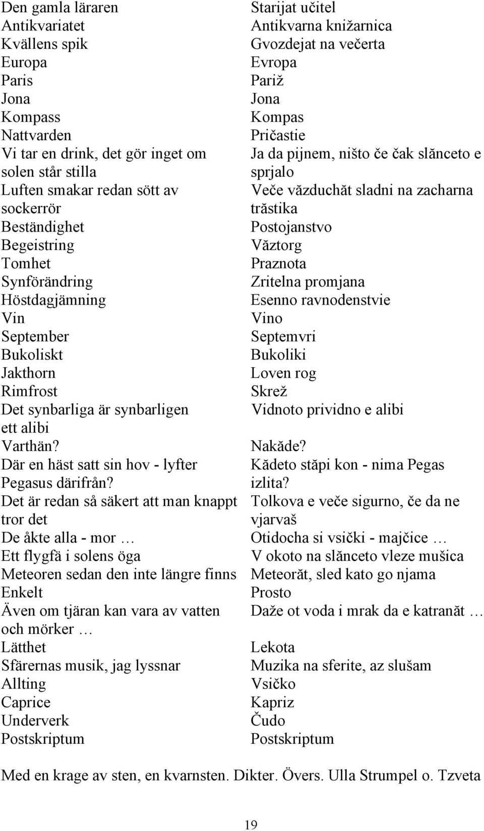 Văztorg Tomhet Praznota Synförändring Zritelna promjana Höstdagjämning Esenno ravnodenstvie Vin Vino September Septemvri Bukoliskt Bukoliki Jakthorn Loven rog Rimfrost Skrež Det synbarliga är