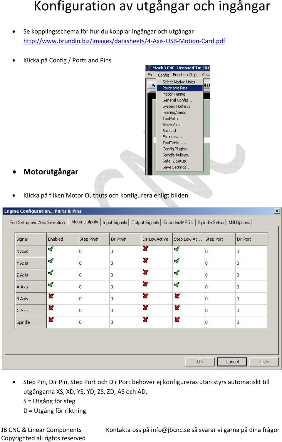 pdf Klicka på Config / Ports and Pins Motorutgångar Klicka på fliken Motor Outputs och konfigurera enligt bilden