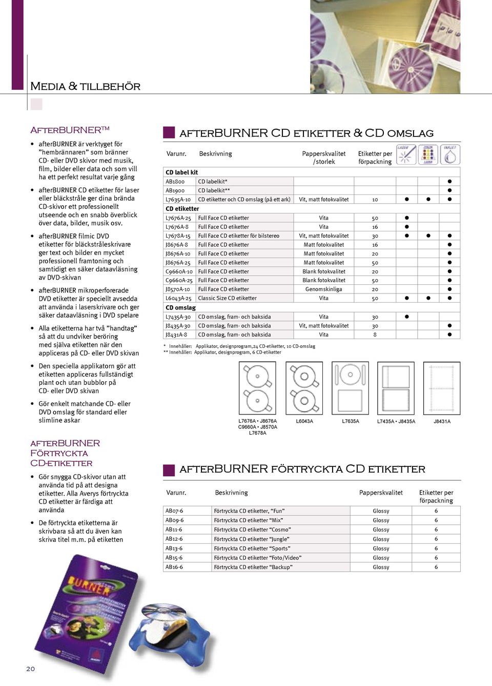 afterburner filmic DVD etiketter för bläckstråleskrivare ger text och bilder en mycket professionell framtoning och samtidigt en säker dataavläsning av DVD-skivan afterburner mikroperforerade DVD