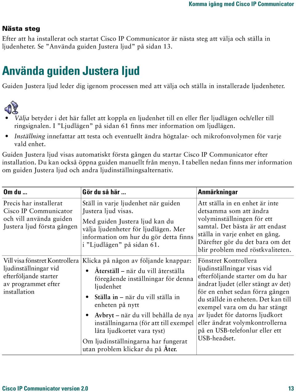 Välja betyder i det här fallet att koppla en ljudenhet till en eller fler ljudlägen och/eller till ringsignalen. I Ljudlägen på sidan 61 finns mer information om ljudlägen.