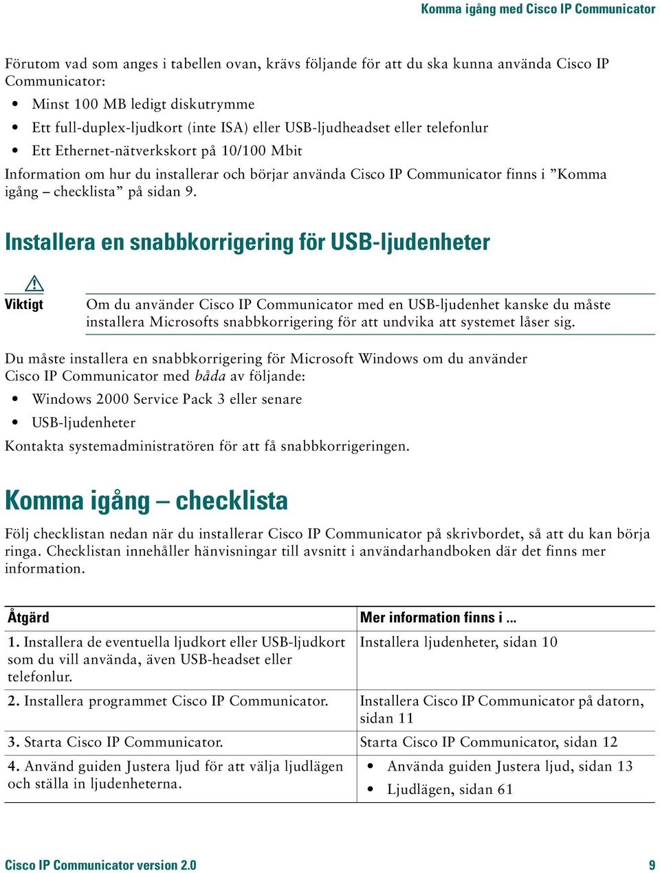 Komma igång checklista på sidan 9.