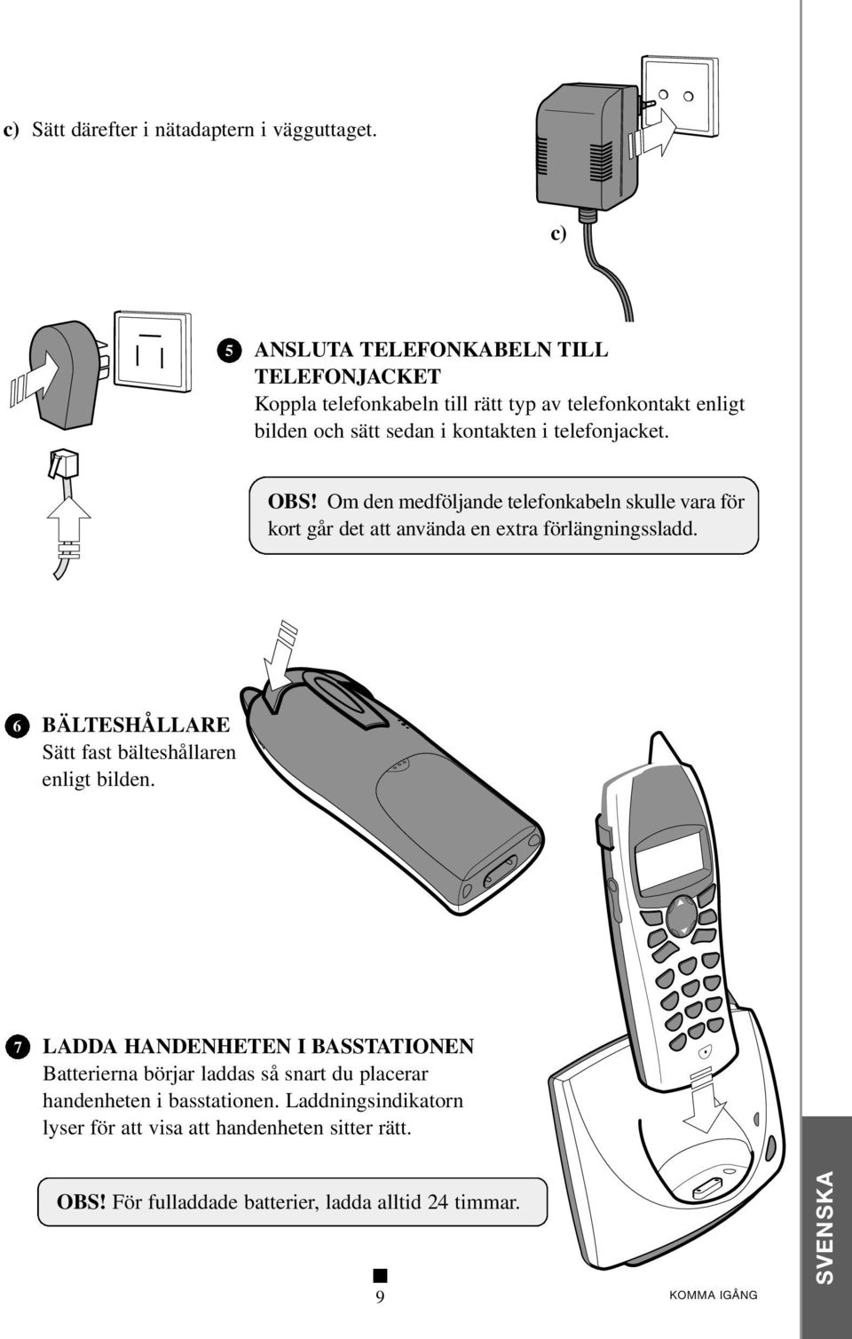 telefonjacket. OBS! Om den medföljande telefonkabeln skulle vara för kort går det att använda en extra förlängningssladd.