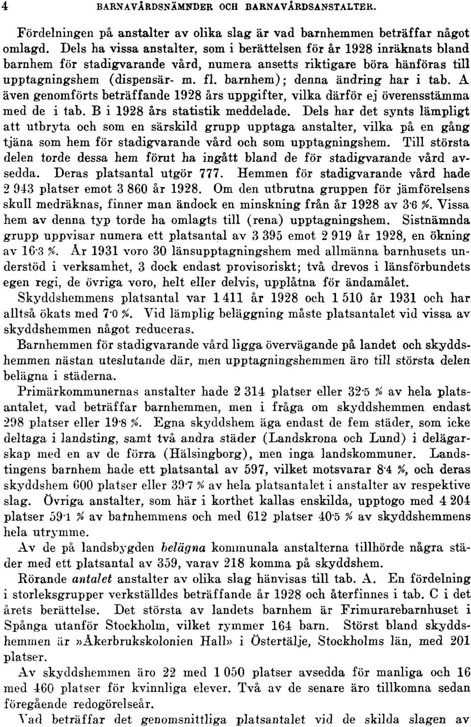 barnhem); denna ändring har i tab. A även genomförts beträffande 1928 års uppgifter, vilka därför ej överensstämma med de i tab. B i 1928 års statistik meddelade.